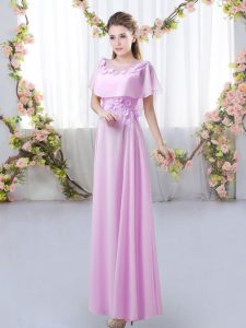Noble Floor Length Lilac Vestidos de Damas Scoop Short Sleeves Zipper