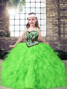 Custom Designed Ball Gowns Kids Pageant Dress Straps Tulle Sleeveless Floor Length Lace Up