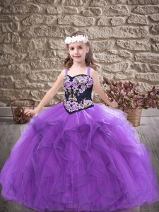 Embroidery and Ruffles Pageant Dress Womens Purple Lace Up Sleeveless Floor Length