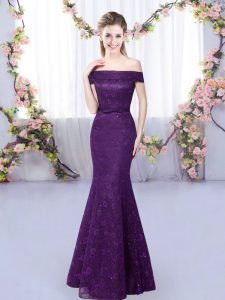 Purple Off The Shoulder Neckline Lace Quinceanera Dama Dress Sleeveless Lace Up