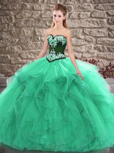 Graceful Sleeveless Lace Up Floor Length Beading and Embroidery Quinceanera Gown