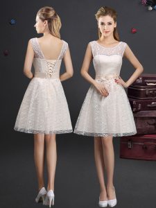 Champagne Scoop Neckline Lace and Appliques Dama Dress Sleeveless Lace Up