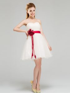 Glorious White Sweetheart Neckline Sashes ribbons and Hand Made Flower Vestidos de Damas Sleeveless Zipper