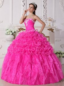 Hot Pink Sweetheart Organza Quinceanera Dress with Appliques and Ruffles in Fashion