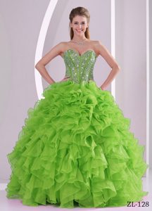 Sparkly Beaded Sweetheart Sweet 16 Gowns in Organza with Ruffled Layers
