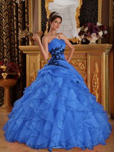 Blue Sweetheart Organza Quinceanera Dresses with Ruffles and Appliques