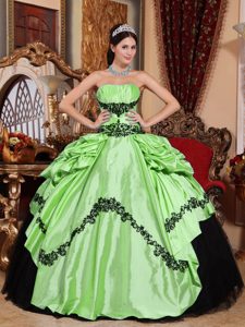 Strapless Elegant Appliqued Taffeta Quince Gowns in Yellow Green