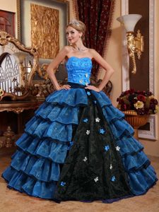Multicolor Strapless Organza Quinceanera Dress with Appliques and Layers