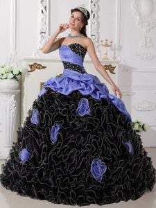 Colorful Sweetheart Organza Beaded Quinceanera Dress with Rolling Flowers
