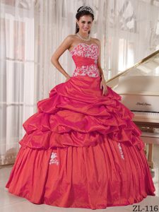 Coral Red Sweetheart Ball Gown Appliques Sweet Sixteen Dresses by Taffeta