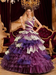 Perfect Purple One Shoulder Sweetheart Quinceanera Dress with Ruffled Layers