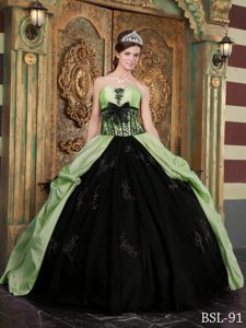 Attractive Green and Black Taffeta 2013 Sweet 15 Dresses with Appliques