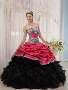 Popular Red and Black Zebra and Taffeta Quinceaneras Dress with Ruffles