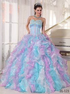 Multi-color Ball Gown Sweetheart Organza Sweet 16 Dresses with Appliques