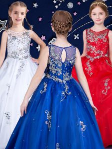 Inexpensive White and Red and Royal Blue Kids Pageant Dress Quinceanera and Wedding Party with Beading Scoop Sleeveless Zipper