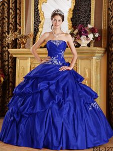 wholesale price Royal Blue Strapless Taffeta Appliques Sweet Sixteen Dresses