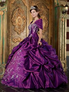 Wrap for Purple Strapless Taffeta Embroidery Sweet 15 Dresses Custom Made