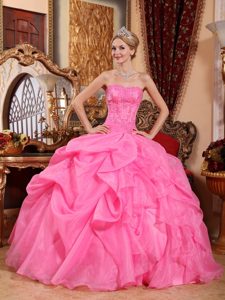 Rose Pink Strapless Organza Appliques Sweet 16 Dresses in wholesale price