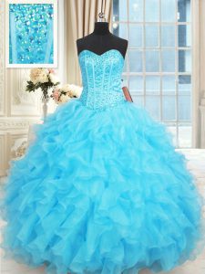 Free and Easy Sleeveless Lace Up Floor Length Beading and Ruffles and Ruffled Layers Quince Ball Gowns