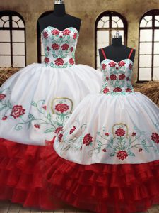 Decent Sleeveless Lace Up Floor Length Embroidery and Ruffled Layers Sweet 16 Quinceanera Dress