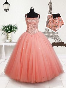 Hot Selling Straps Sleeveless Beading Lace Up Little Girls Pageant Gowns