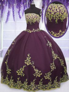 New Style Sleeveless Floor Length Appliques Zipper Sweet 16 Quinceanera Dress with Purple