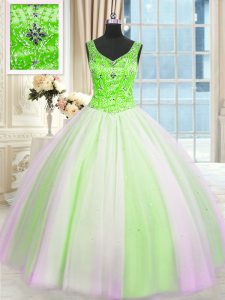 Fantastic Sleeveless Floor Length Beading and Sequins Lace Up Quinceanera Gowns with Multi-color
