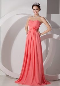 Luxurious Watermelon Chiffon Ruched Long Damas Dresses for Quince