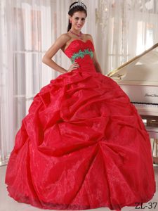 Red Ball Gown Sweetheart Quince Gown with Appliques on Promotion