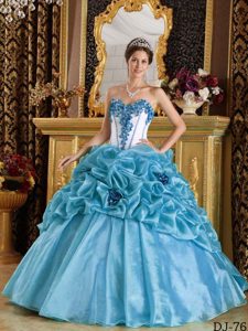 Blue Sweetheart Perfect Ball Gown Sweet Sixteen Dress with Flowers