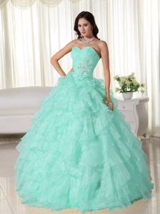 Baby Blue Sweetheart Organza Ruffled Quinceanera Dresses with Appliques