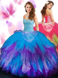 Sleeveless Beading and Ruffled Layers Lace Up Quinceanera Gowns