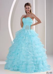 Exquisite Ruched and Beaded Baby Blue Quinceanera Dresses with Ruffles