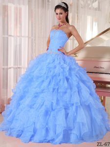 Attractive Floor-length Organza Light Blue Quinceaneras Dress for Spring