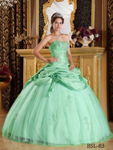 Tulle and Taffeta Beaded Lace-up Wonderful Quince Dress in Apple Green