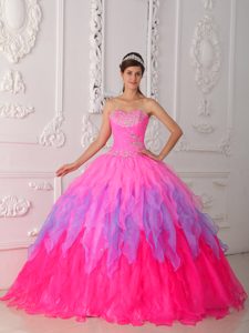 Cute Multi-colored Sweetheart Floor-length Beaded Quinceanera Dress with Ruffles