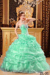 Apple Green Sweetheart Quinceanera Gowns with Pick Ups Made in Organza