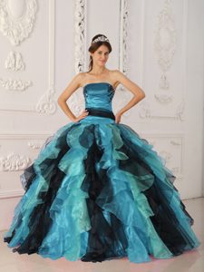 Multicolor Strapless Organza Quinceanera Dress with Appliques and Ruffles