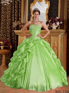 Sweetheart Sweet 15 Dresses with Beading and Pick-ups in Yellow Green