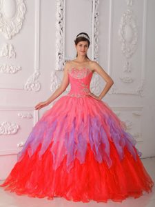 Multi-color Sweetheart Quinceanera Gown Dress with Ruffles and Beading