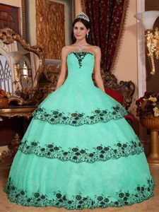 Discount Strapless Apple Green Dresses for Quinceanera with Embroidery