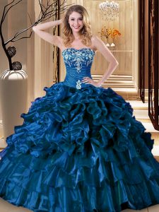 Floor Length Royal Blue Quinceanera Gowns Sweetheart Sleeveless Lace Up