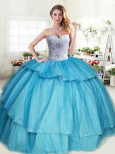 Flare Sleeveless Lace Up Floor Length Beading and Ruffled Layers Sweet 16 Quinceanera Dress