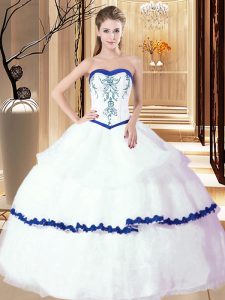 Glittering White Sweetheart Neckline Embroidery and Ruffled Layers Sweet 16 Dress Sleeveless Lace Up