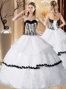Decent White Lace Up Sweetheart Embroidery and Ruffled Layers Sweet 16 Quinceanera Dress Organza Sleeveless
