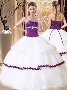 Sophisticated White Ball Gowns Beading and Embroidery and Ruffled Layers Quinceanera Gown Lace Up Organza Sleeveless Floor Length