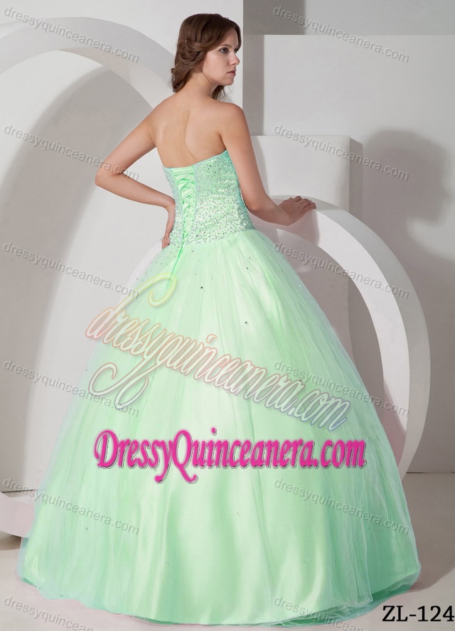 Sweetheart Taffeta and Tulle Quinceanera Gown with Beading in Apple Green