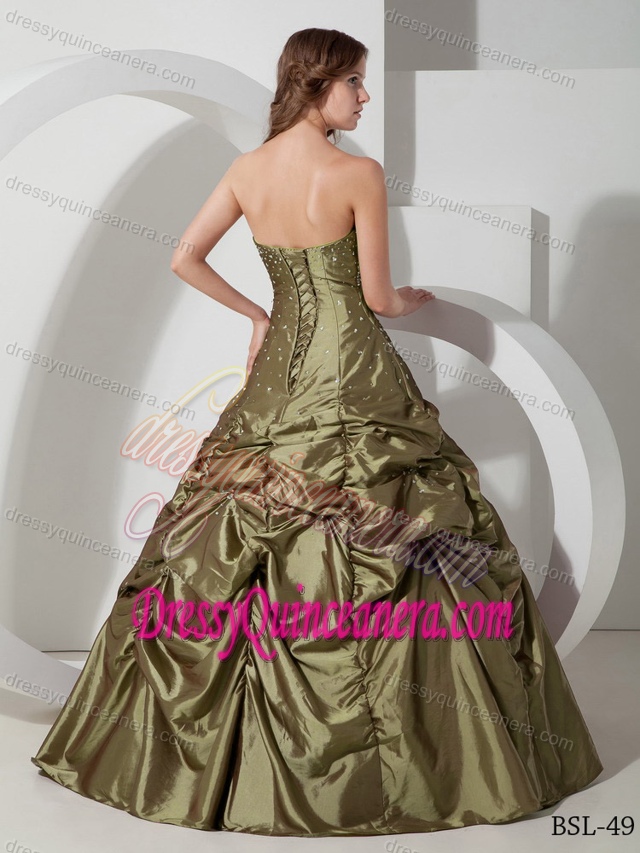 Recommended Strapless Quince Dresses with Beading and Pick-ups in Taffeta