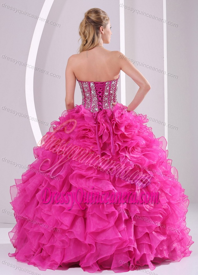 Fuchsia Ruffles Sweetheart Dress for Quinceanera with Ruffles and Beading