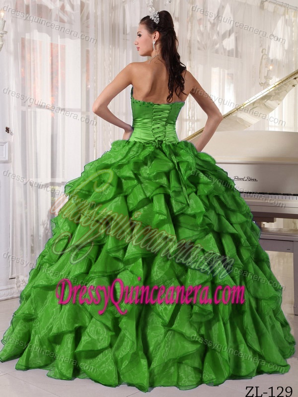 Pretty Green Strapless Satin and Organza Quinceanera Dresses with Beading